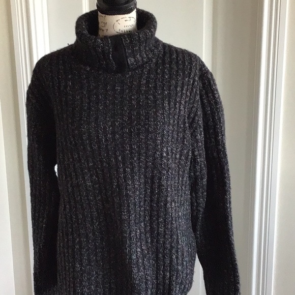 H&M black lambs wool blend button collar turtleneck long sleeve knit sweater M - Picture 8 of 13
